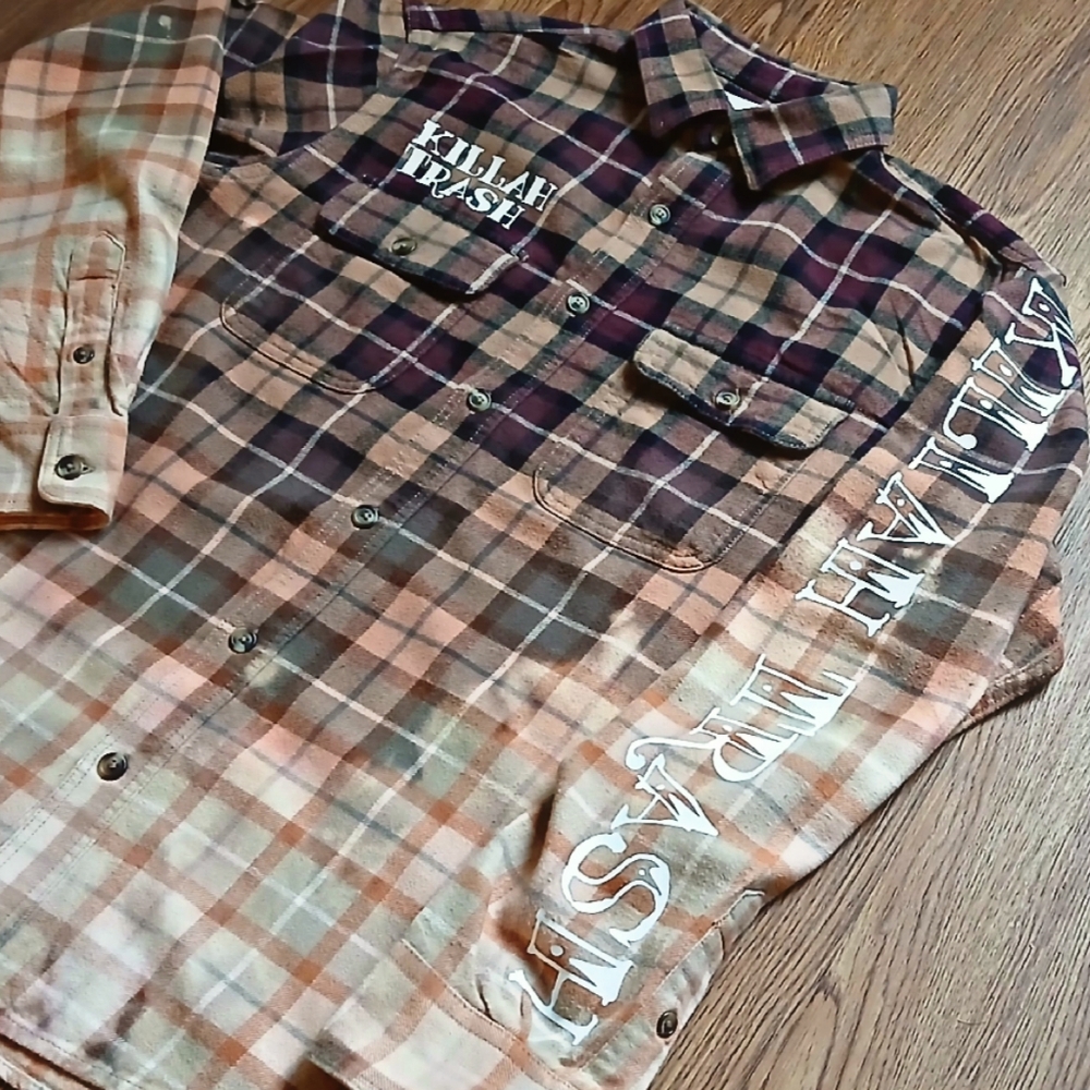 Custom Hand Made (KillahTrash) Old Navy Men's Plaid Shirt in Burgundy and Tan